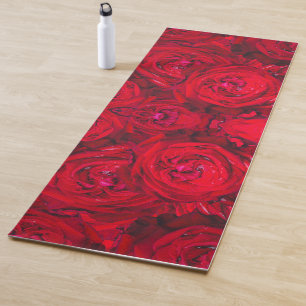 Deep red roses pattern yoga mat