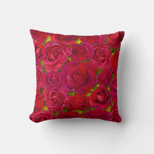 Deep Red Roses Romantic Pattern Throw Pillow