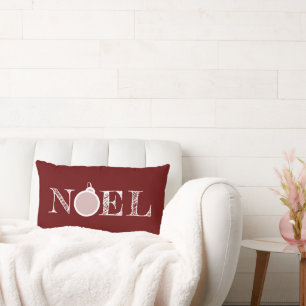 Deep Red Rustic Noel Typography Christmas  Lumbar Pillow