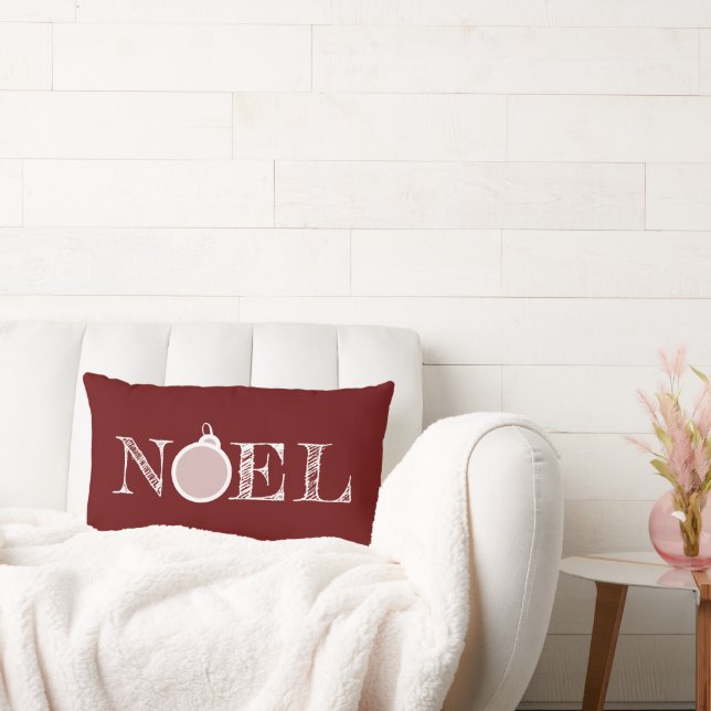 Deep Red Rustic Noel Typography Christmas  Lumbar Pillow (Couch)
