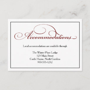 Deep Red Script Wedding Accommodations Detail Card