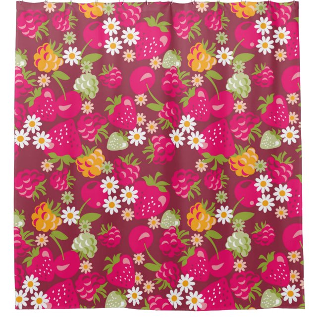 Deep red seamless fabric sample of berries (Front)