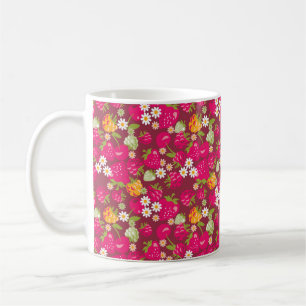 Deep red seamless fabric sample of berries coffee mug