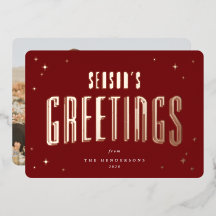 Deep Red Season's Greetings Retro Stars Photo 