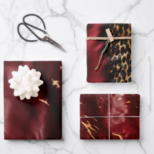 Deep Red Southwest Cowhide Wrapping Paper Sheet