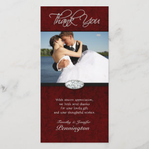 Deep red swirl diamond wedding thank you photocard card