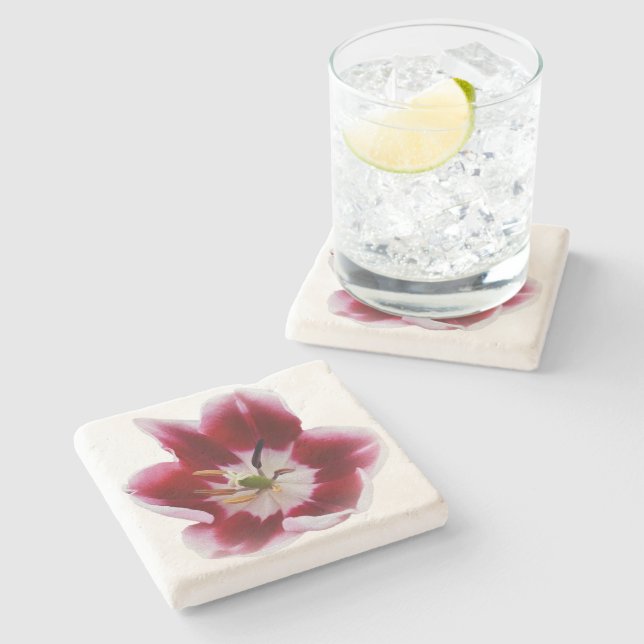 Deep red tulip stone coaster (Side)