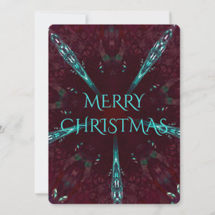 Deep Red Turquoise Merry Christmas Kaleidoscope Holiday Card