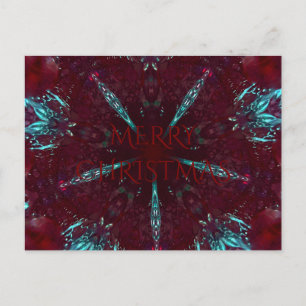 Deep Red Turquoise Merry Christmas Kaleidoscope Holiday Postcard