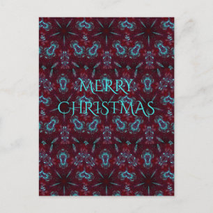 Deep Red Turquoise Merry Christmas Kaleidoscope Holiday Postcard