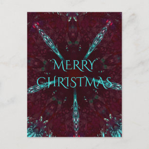 Deep Red Turquoise Merry Christmas Kaleidoscope Holiday Postcard