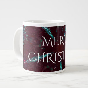 Deep Red Turquoise Merry Christmas Kaleidoscope Large Coffee Mug