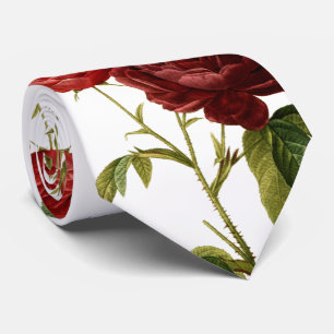Deep red vintage roses painting tie