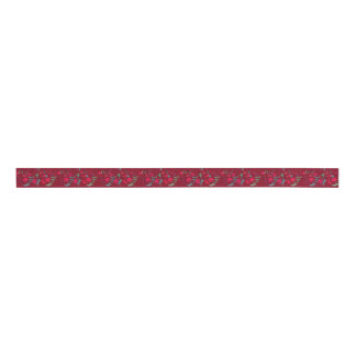 Deep Red Wassail Floral Ribbon Grosgrain Ribbon