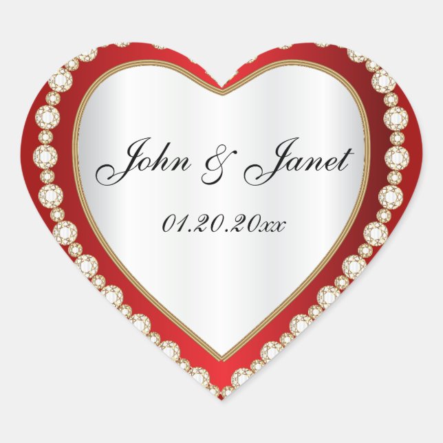 Deep Red White Diamond Jewel Heart Sticker (Front)