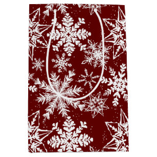 Deep Red Winter Wonderland Snowflake Pattern Medium Gift Bag