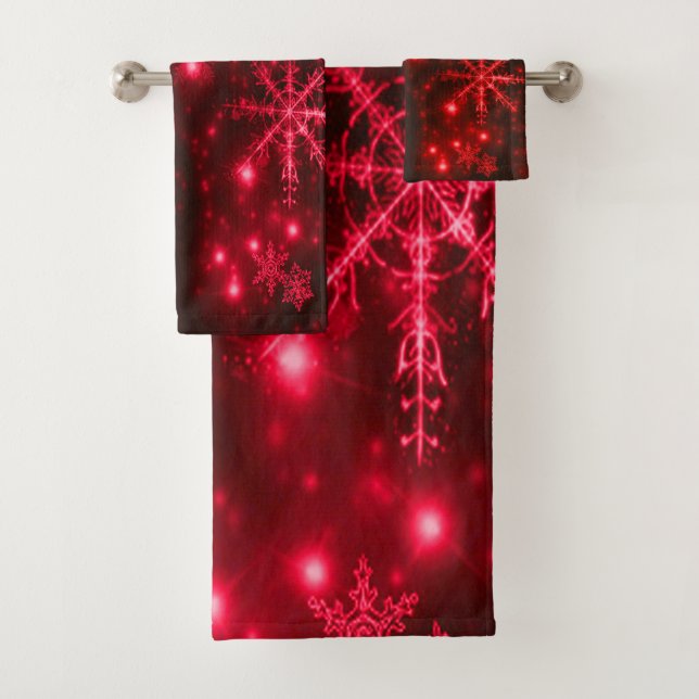 Deep Red with Bright Snowflakes Towel Set (Insitu)