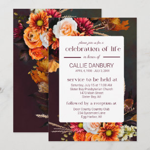 Deep Rich Florals Funeral Celebration of Life Invitation