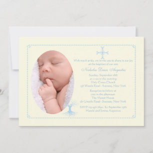 Deep Rooted Blue Baptism Photo Invitation