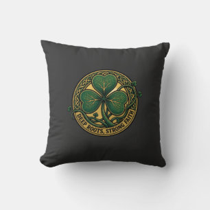 Deep Roots Strong Faith Celtic Shamrock Porthole Throw Pillow