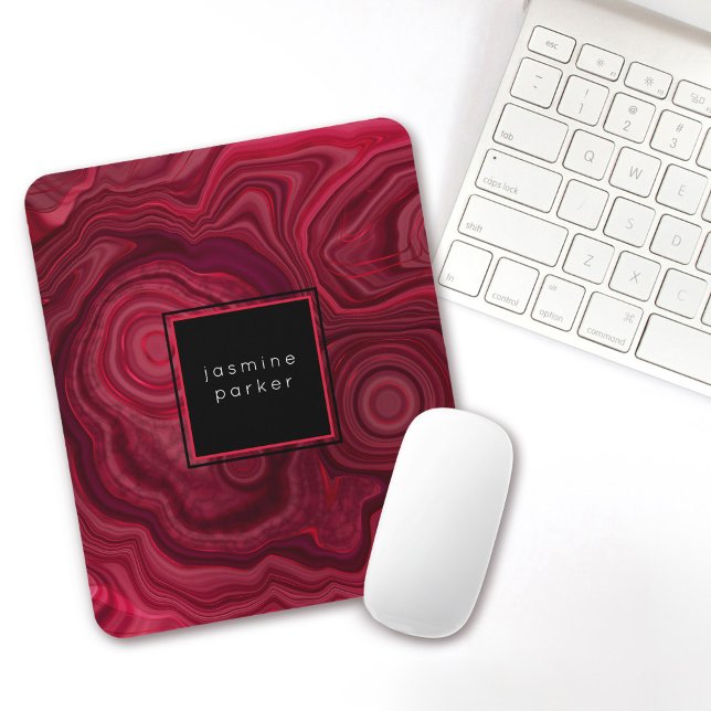 Deep Rose Abstract Agate Marbled Pattern with Name Mouse Pad (Creator Uploaded)