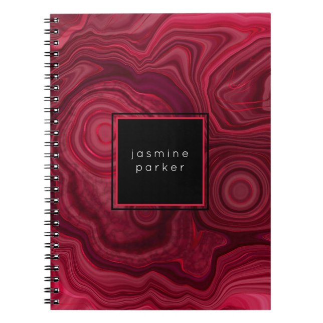 Deep Rose Abstract Agate Marbled Pattern with Name Notebook (Front)