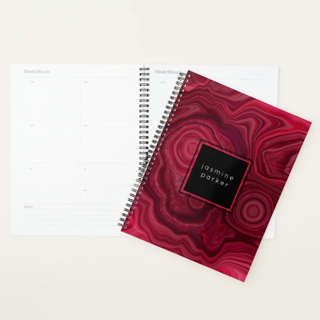 Deep Rose Abstract Agate Marbled Pattern with Name Planner (Display)