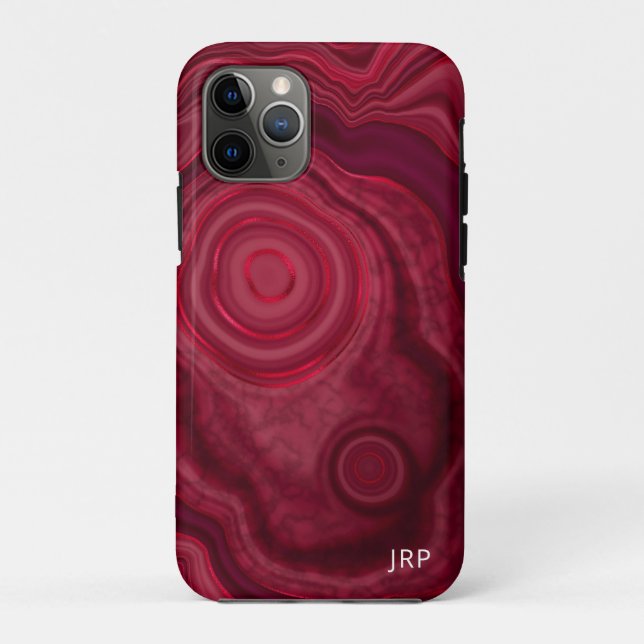Deep Rose Abstract Agate Pattern with Monogram Case-Mate iPhone Case (Back)