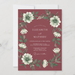 Deep Rose Botanical Watercolor Wedding Invitation
