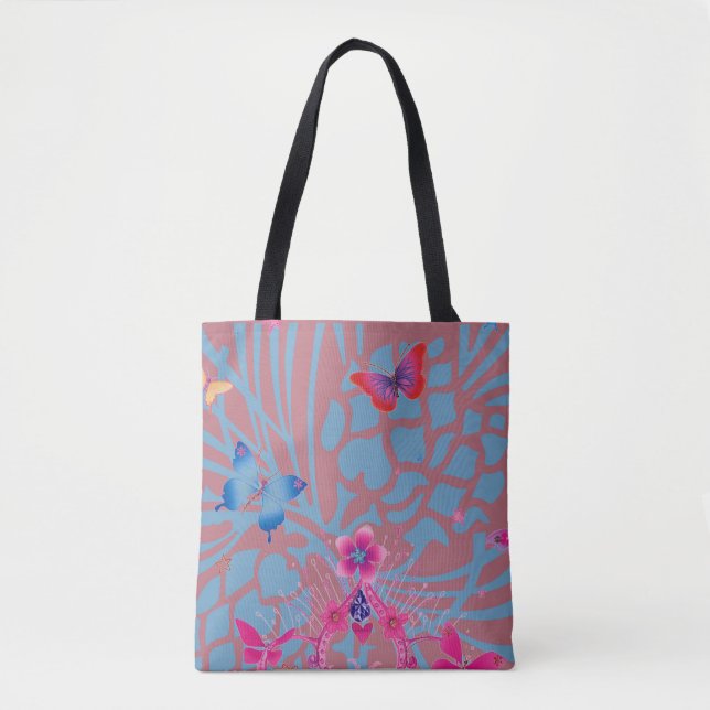 Deep Rose Gold Butterfly Kaleidoscope Custom Print Tote Bag (Front)