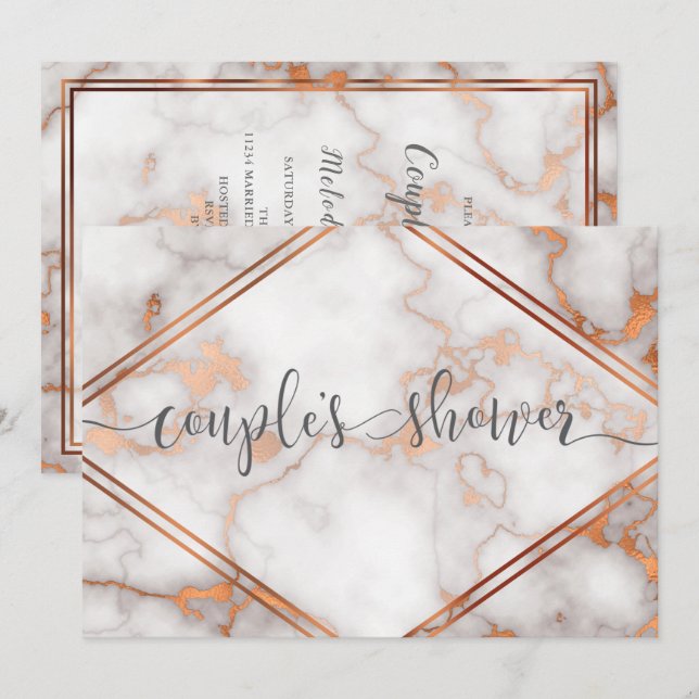 Deep Rose Gold / Copper Marble Calligraphy Invitation (Front/Back)