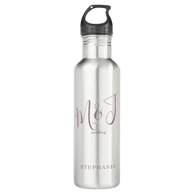 Deep Rose Initials & Name Wedding   710 Ml Water Bottle (Front)