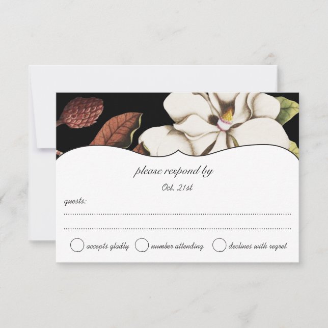 Deep Rose Magnolia Wedding RSVP Card (Front)