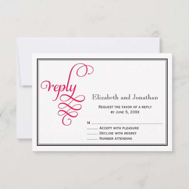 Deep Rose Pink Script Wedding Reply Card (Front)