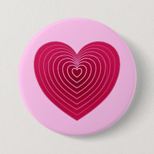 Deep rose red heart on a pale pink background 3 inch round button