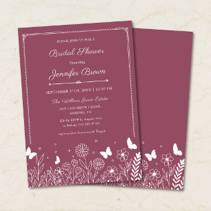Deep rosewood Garden Bridal Shower Invitation