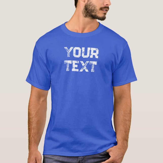 Deep Royal Blue Custom Distressed Text Mens T-Shirt (Front)