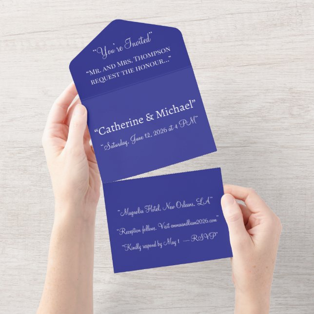 Deep Royal Blue Solid Colour Background All In One Invitation (Tearaway)