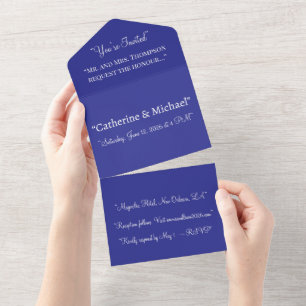 Deep Royal Blue Solid Colour Background All In One Invitation