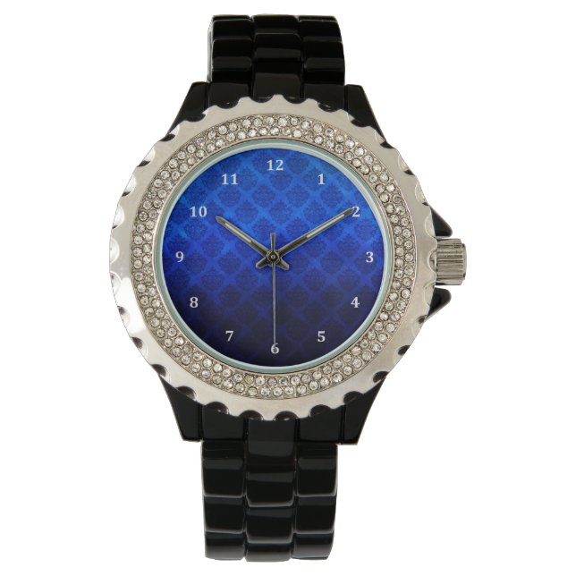 Deep Royal Blue Vintage Damask Grunge Texture Watch (Front)