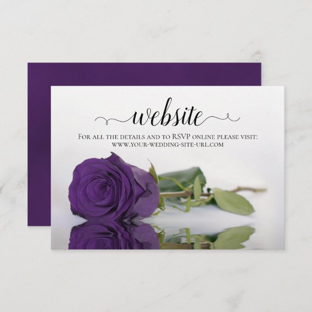 Deep Royal Purple Rose Elegant Wedding Website Enclosure Card (Front/Back)