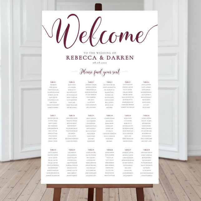 Deep Ruby Red Wedding Seating Chart with 18 tables (Creator Uploaded)