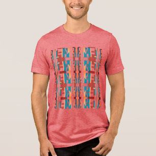 Deep Rust Coral Turquoise Southwest Look Motif Tri-Blend Shirt