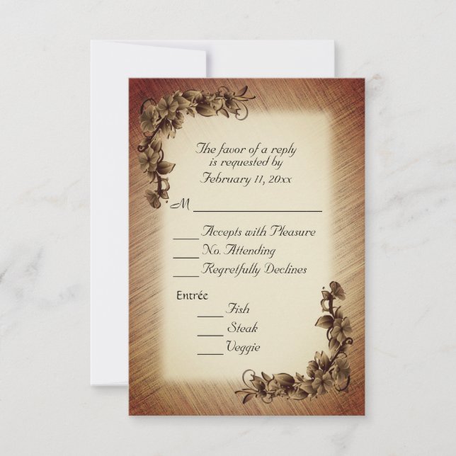 Deep Rustic Flowers RSVP with Choice of Entree Card (Front)