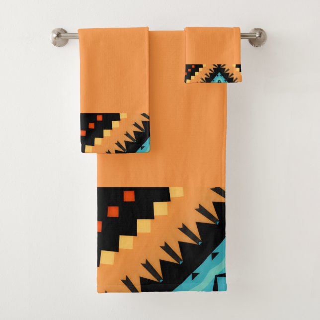 Deep Saffron Bold Pattern 2 Bath Towel Set (Insitu)