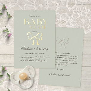 Deep Sage Green Elegant Bow Baby Shower Foil