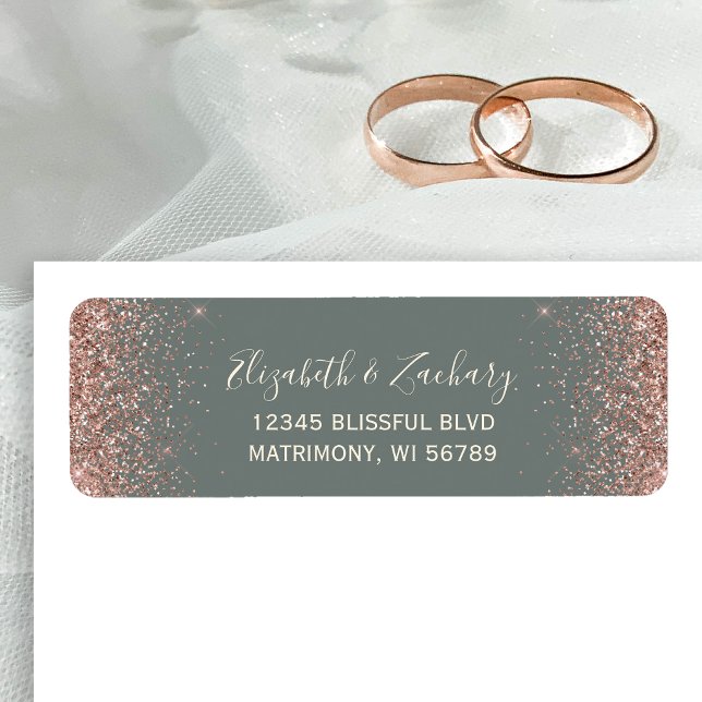 Deep Sage Green Rose Gold Wedding Return Address (Creator Uploaded)