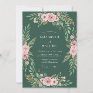 Deep Sage Pink Floral Wedding Invitation