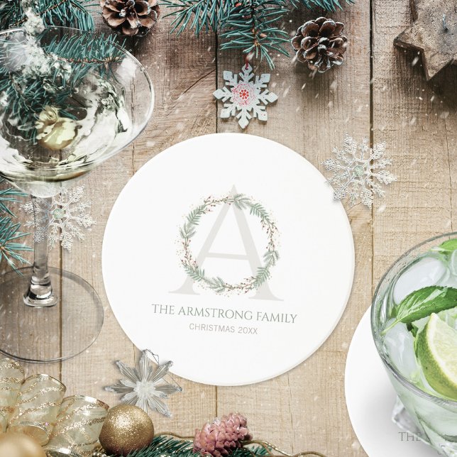 Deep Sage Wreath Monogram Drinkware Accent Set Coaster (Deep Sage Wreath Monogram Drinkware Accent Set Coaster ©Susanne Sachers - Sunny Mind 🌞)