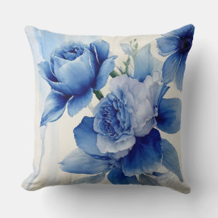 Deep Sapphire Blue Watercolor Throw Pillow